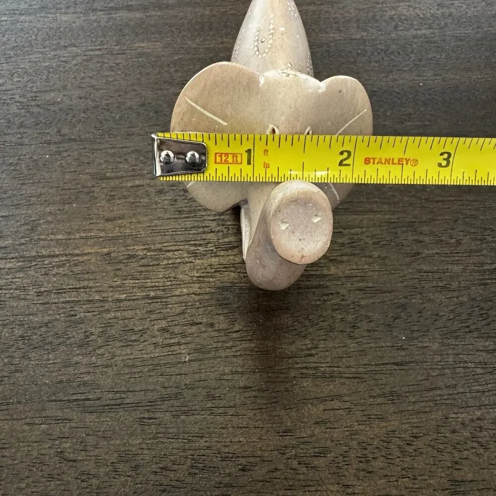 Vintage Hand Carved Soapstone Elephant Figurine Lucky Trunk Up Primitive Etched